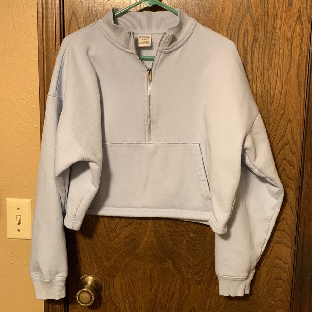 PINK Victoria's Secret Light Blue Half-Zip Sweatshirt - Picture 4 of 8